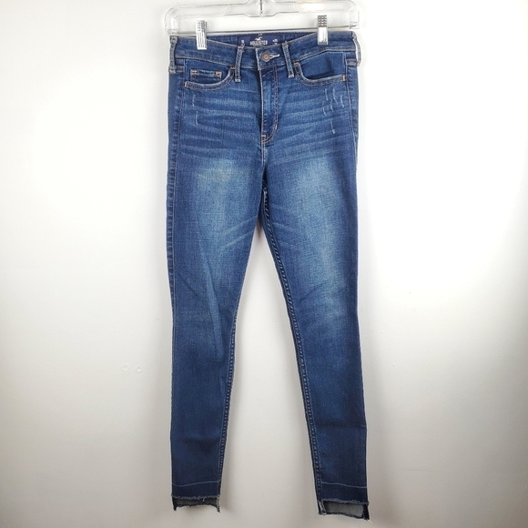 Hollister 25 High‎ Rise Super Skinny Jeans Step Hem Dark wash Stretch - Picture 1 of 12